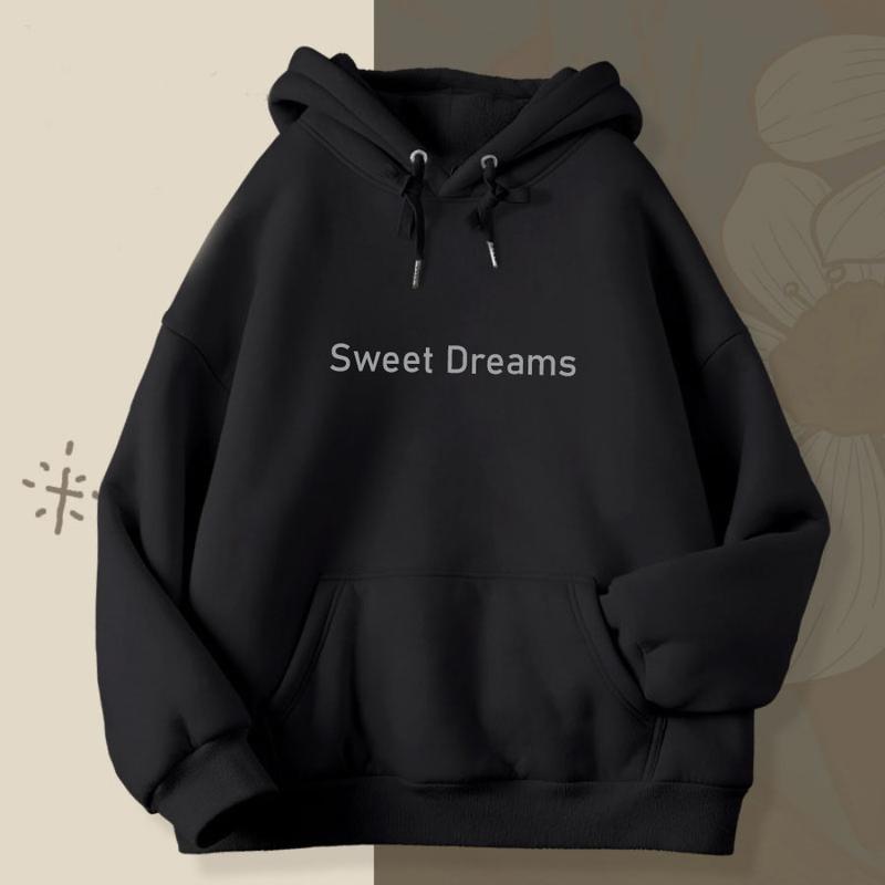 Áo Hoodie Unisex Đẹp Form Rộng Mùa Thu Đông Chất Nỉ Bông Cotton Màu Đen Ép Sweet Dreams