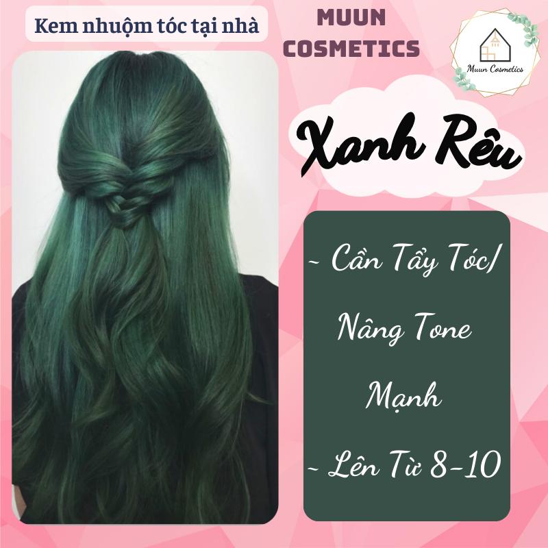  Thuốc Nhuộm Tóc Màu Xanh Rêu  Tặng Kèm Oxy + Chụp Tóc + Bao Tay  