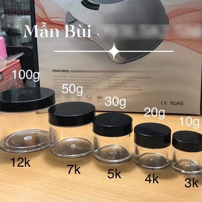 Hũ nhựa nắp đen loại 1 nắp, hũ đựng bột nail 0