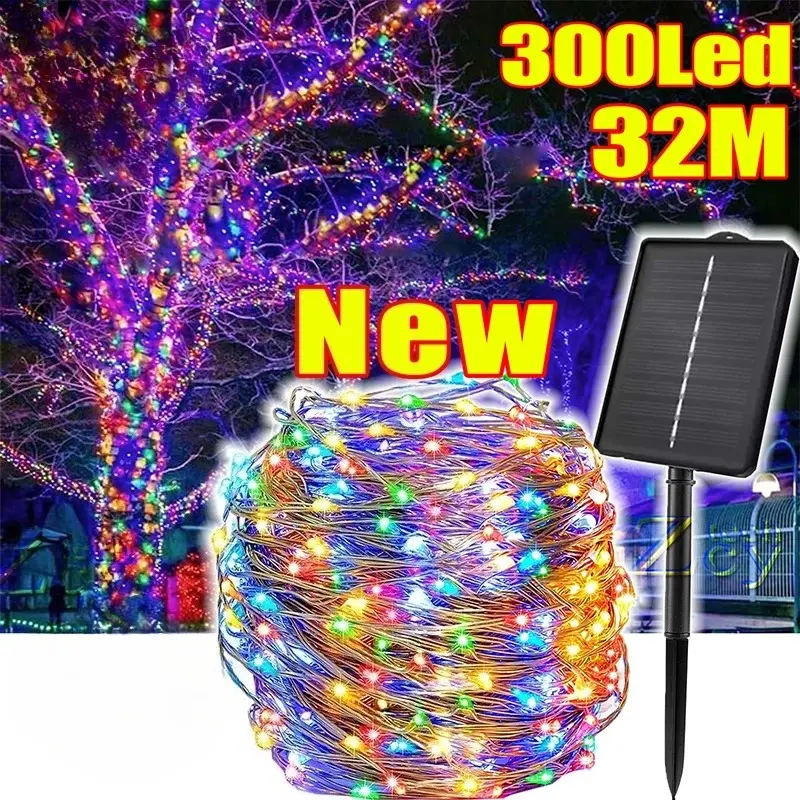 32M 300LED Solar Fairy Lights Outdoor Waterproof Garden Party Garland 8 ...
