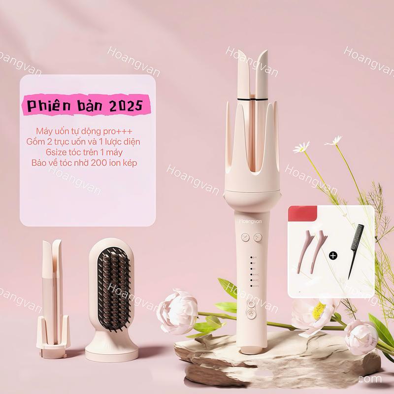 [KOL] Máy uốn xoăn tự động 3in1 nữ phiên bản 2025 PRO +++ by HOANGVAN gồm 2 trục uốn và 1 lược điện size 22, 25, 28, 32, 38 trong 1 máy chứa tinh chất dầu thực vật và toumalin làm bóng tóc, mềm tóc