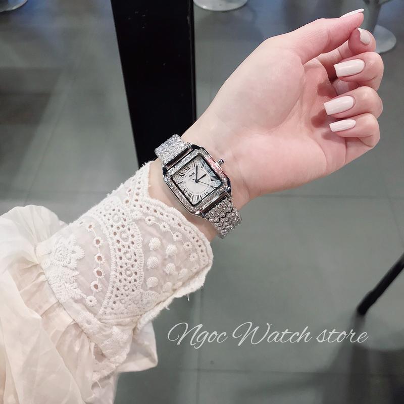   KÈM ĐỦ SỔ THẺ TAG  Đồng Hồ OFK1183_Size 28mm Mặt Vuông Full Đá Tặng Dụng Cụ Tháo Mắt Dây và Pin Nữ Women Watch 