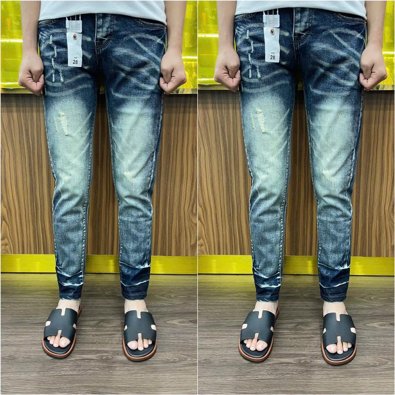 quần Jeans nam xanh pơ pồ xanh nhạt trơn bốn cúc tang lụa