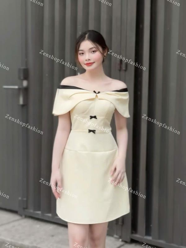 Đầm dự tiệc trễ vai dáng chữ A tôn dáng đính kèm nơ trẻ trung, xinh xắn _ CAPY dress 1