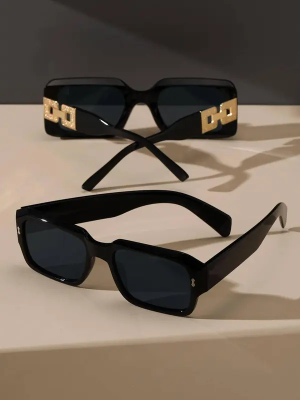 Unisex Street Trend Square Frame Sunglasses (2 Pairs), Trendy Sunglasses for Everyday Use, Fashion Accessories for Outdoor Activities 4