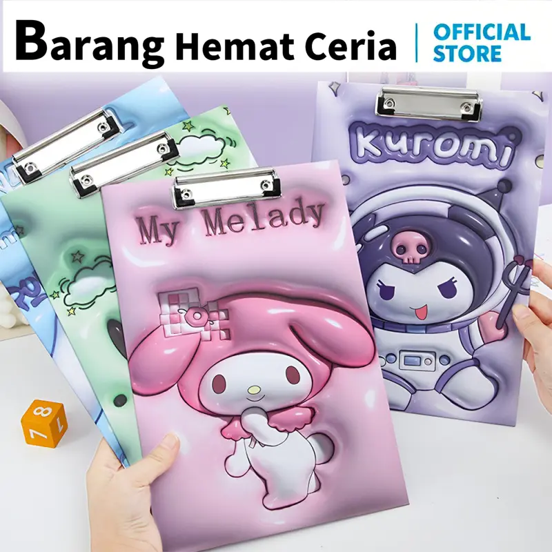 Papan Jalan A4 Motif Sanrio H1150 Clipboard Perlengkapan Sekolah Papan Ujian Fleksibel Ringan Plastik Alat Tulis