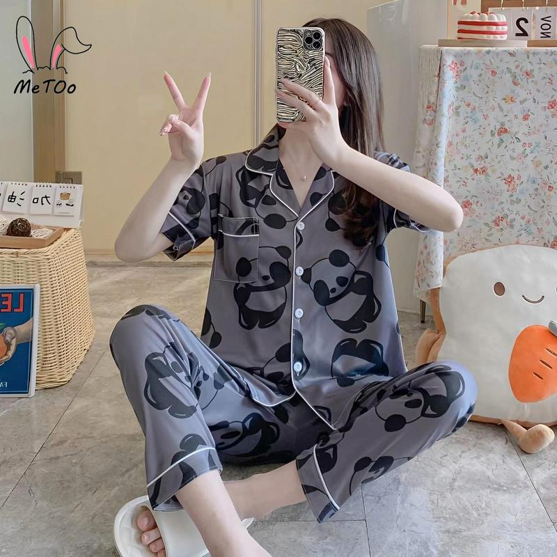 Bộ Đồ Ngủ Pijama Cotton, MeToo, Thiết Kế Thời Trang Mới, Quần Áo Đồ Ngủ Cho Nữ, Quần Áo Đồ Mặc Ở Nhà, Vải, Cổ Áo Có Cúc, Thêu, Phong Cách Quần Và Áo Sơ Mi Hàn Quốc, Đồ Lót, Đồ Mặc Nhà Cho Nữ, Quần Dài, Bộ Đồ Ngủ, Pjs 3
