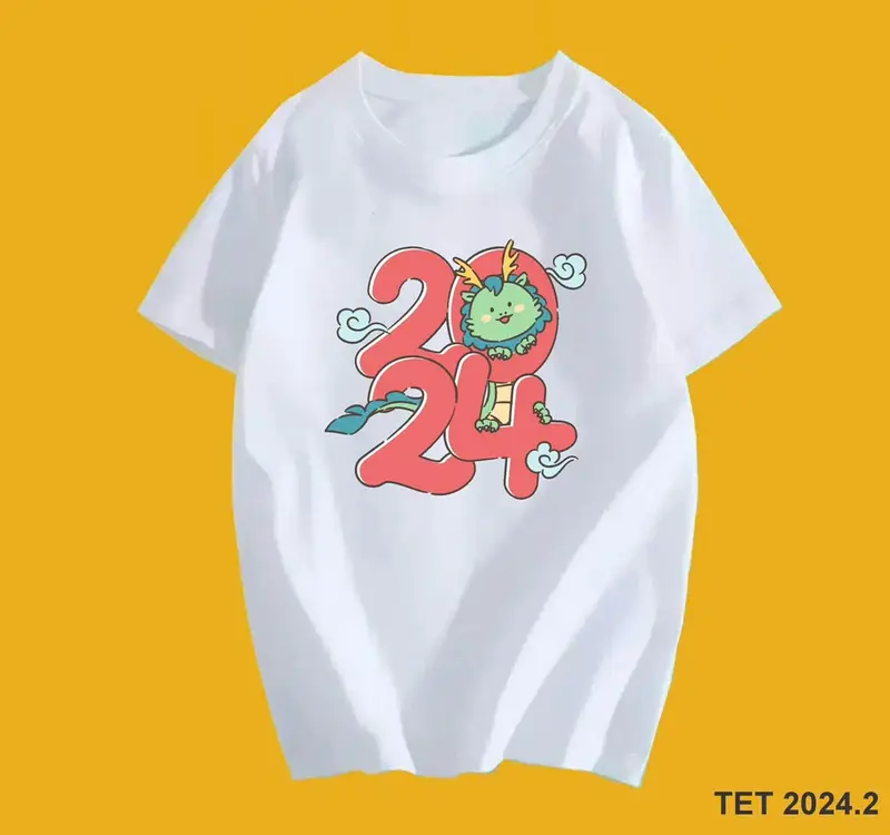 Áo thun in hình tết 2024, áo gia đình, nhóm tết 2024 Top Cotton Nữ Women 1