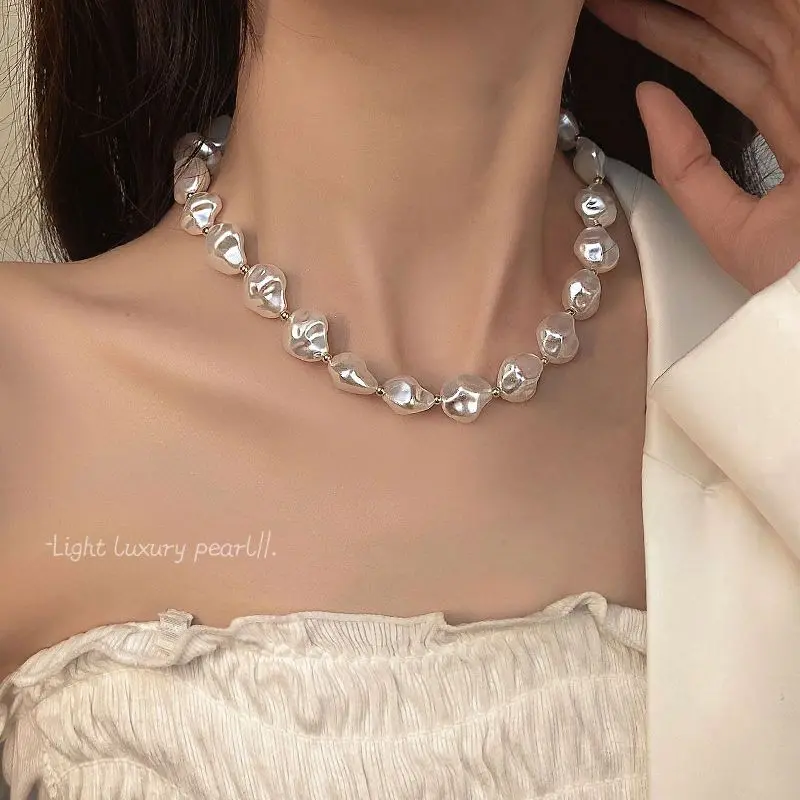 Vòng Cổ Ngọc Trai Baroque Kiểu Pháp, Dây Chuyền Xương Đòn Bất Đối Xứng Dành Cho Nữ, Thanh Lịch, Phụ Kiện Vòng Cổ