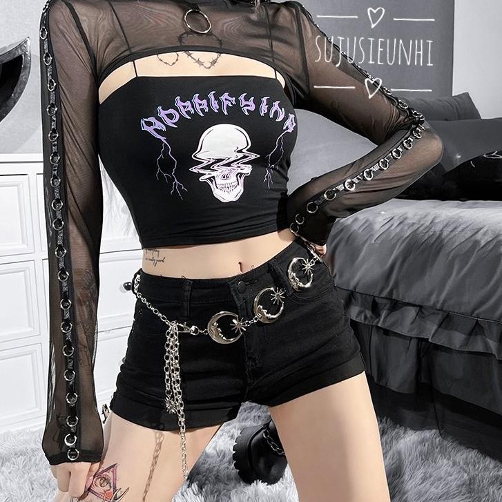 dây xích đeo quần, đeo eo dáng dài hình mặt trăng, bông hoa màu trắng đơn giản cá tính