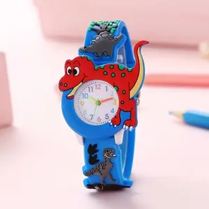 Jam Tangan Kuarsa Anak-Anak Kartun 3D Dinosaurus Dial Silikon Kasual Watches Fashion