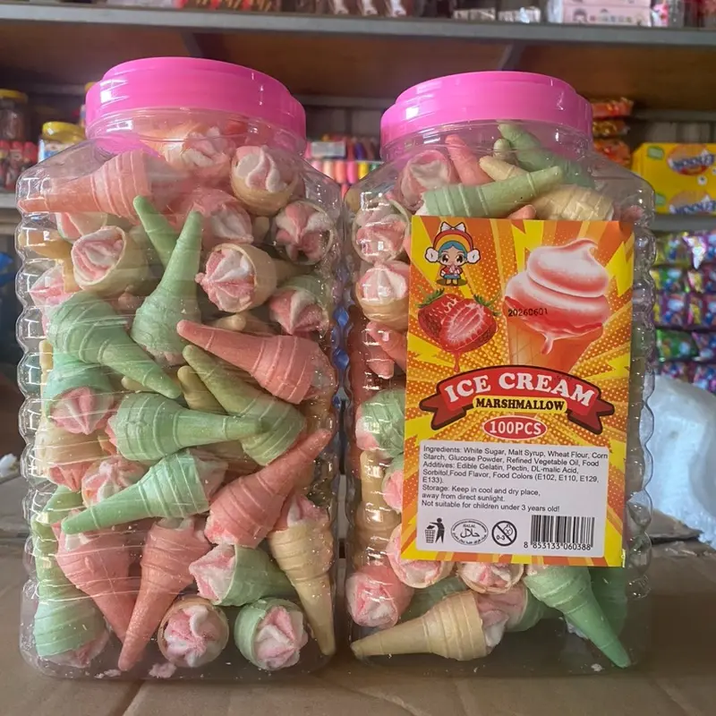 Kẹo Kem Bông Ốc Quế Hộp 100 Cái  Nhiều Màu Thơm Ngon 2
