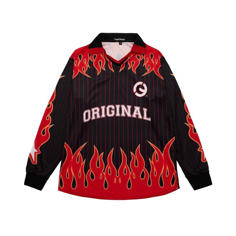 Áo thể thao polo  bóng đá dài tay in hoạ tiết lửa Nam Top | Original Youngsters | Local Brand