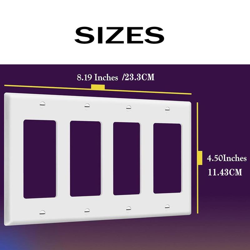 4-Gang Decorative Wall Plate, Unbreakable Thermoplastic Faceplate Cover for Decorator Receptacle Outlet Switch, Home Improvement Supplies 1