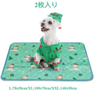 【クリスマス限定】2枚入り 洗えるペットシーツ 雪だるまデザイン 中型～大型犬・猫用 四重構造で漏れ防止/滑り止め/超吸収 丸ごと洗えて繰り返し使える 速乾 介護用トイレマット