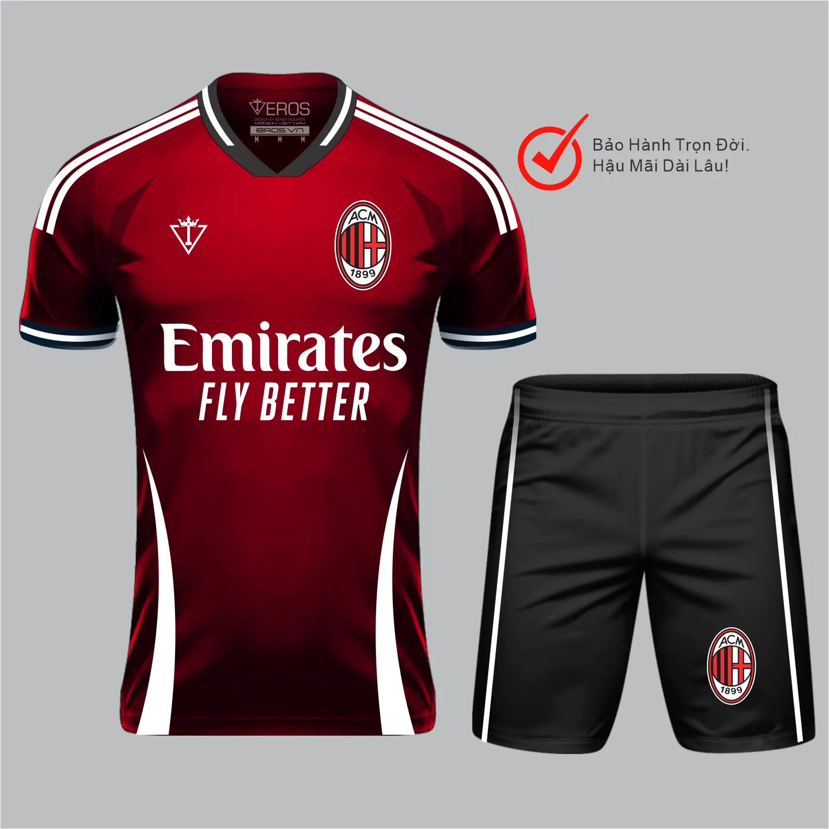 TOP ĐỒ THỂ THAO TAY NGẮN, ĐỒ BÓNG ĐÁ AC MILAN ĐỎ ĐÔ E7, VẢI THUN MÈ CAO CẤP, CO GIÃN 4 CHIỀU, TOP MẪU MỚI NHẤT EROS SPORT