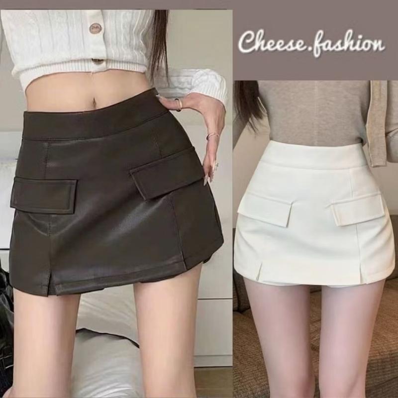 Quần da giả váy quần short da cạp cao dáng ôm có túi da PU mềm mịn đẹp dễ phối đồ thời trang năng động 0