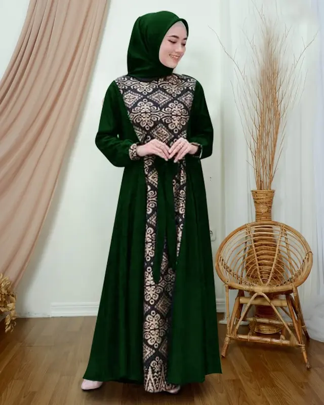 SC Maxi Irwansyah Busana Muslim Wanita Kombinasi Batik 9w M L XL XXL gamis dress Kain Navy Panjang Cantik 0