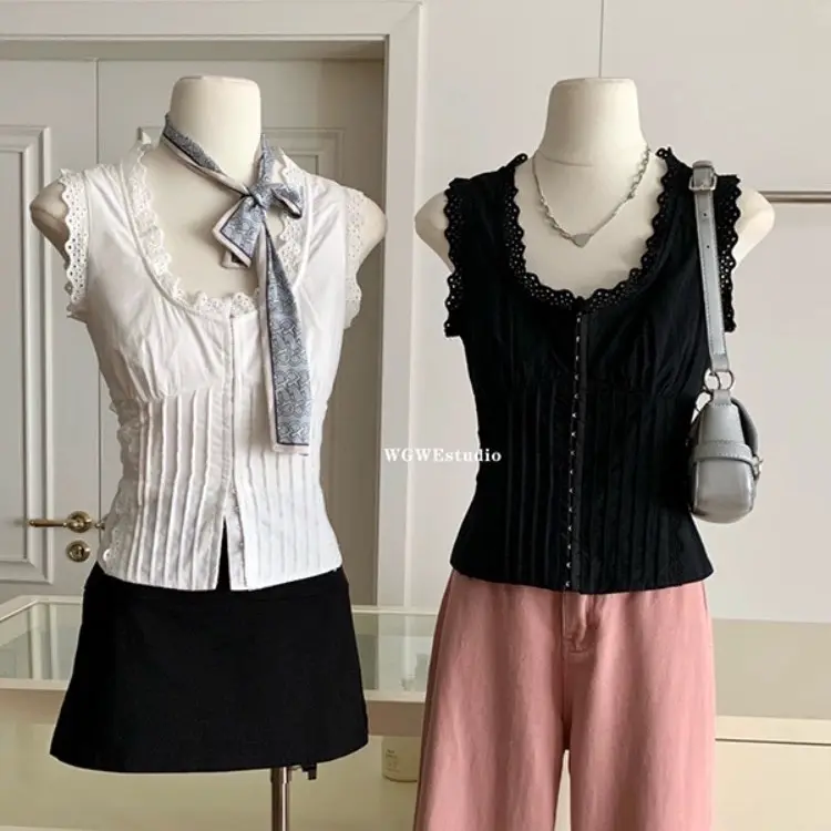 Áo balo thô mềm mát cổ tròn phối viền ren dạng corset siêu tôn dáng chuẩn tag wg.we