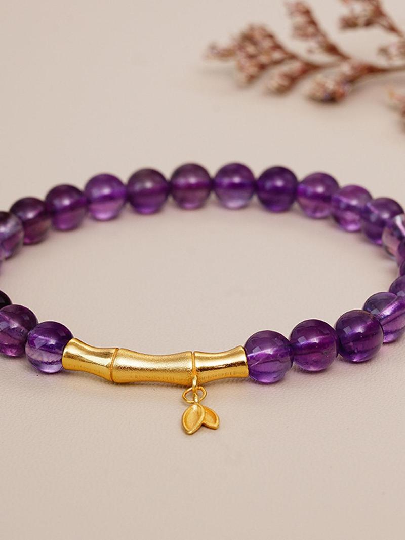 Product Introduction of Natural Purple Crystal Beaded Bracelet, Fashionable Jewelry for Women & Girls, Trendy All-match & Exquisite Jewelry for Birthday Gift 2