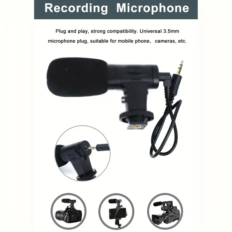 Camera Video Recording Video Blog Kit, Video Blog Kit with Camera & Microphone & Mini Tripod & LED Light & Phone Holder Clip, Suitable for Video Blogging 3
