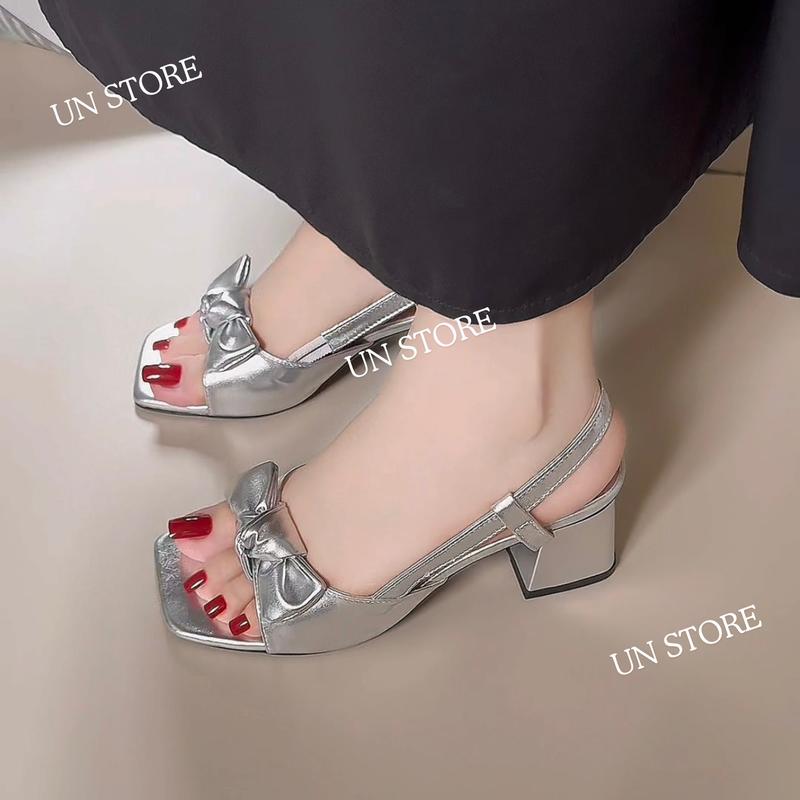 Giày Sandal Nữ Cao Gót Quai Hậu Phối Nơ Cao 5 Phân - USD041 vừa cái nơ DéP Shoes Cao Su