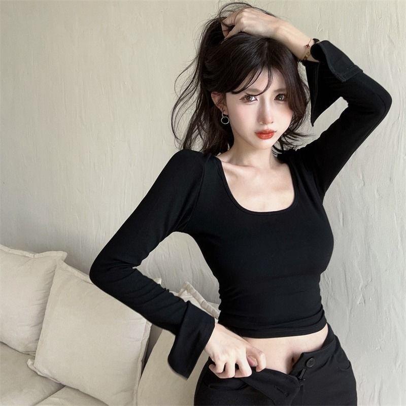 Product Introduction of INS Sexy Slim-Fit All-Match Long Sleeve U-Neck T-shirt Women's Autumn and Winter Korean Style Hot Girl Pure Desire Bottoming Shirt Top Women's T Wholesale 4