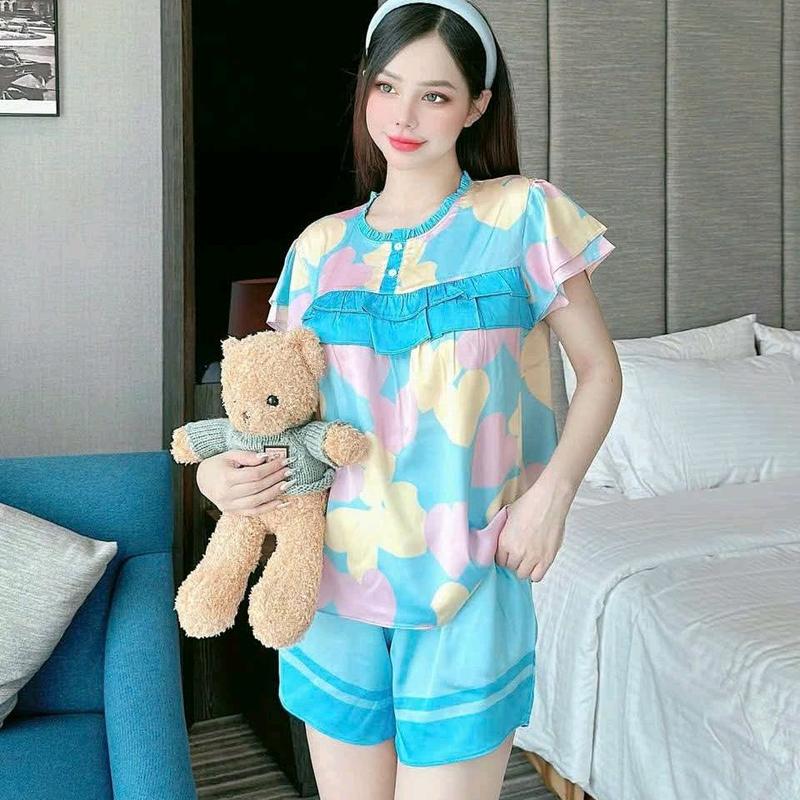 Đồ bộ đùi hoạ tiết hoạt hình tay 2 tầng dễ thương cho nữ 0