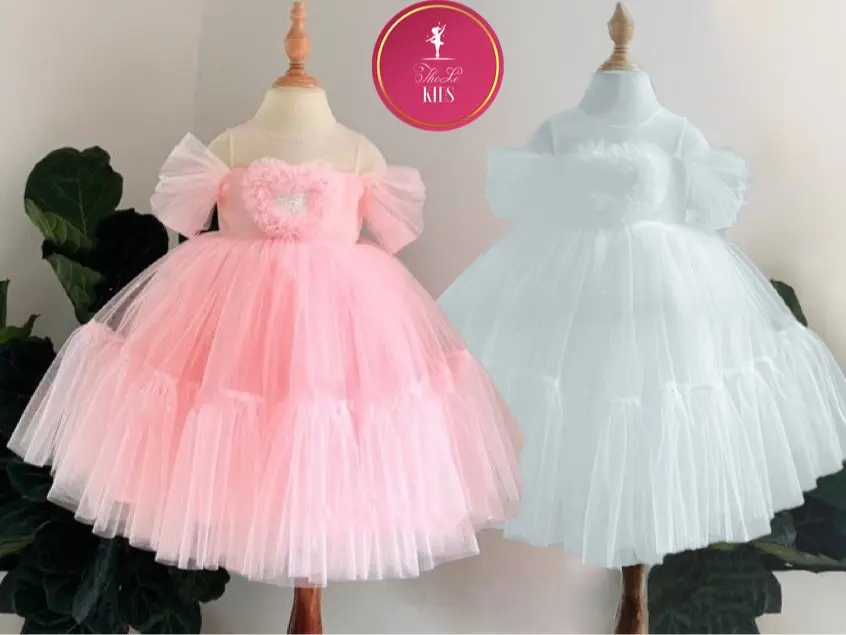 Đầm Váy Công Chúa Trắng, Hồng Cho Bé Gái Đính Trái Tim ThoLeKids - CC288