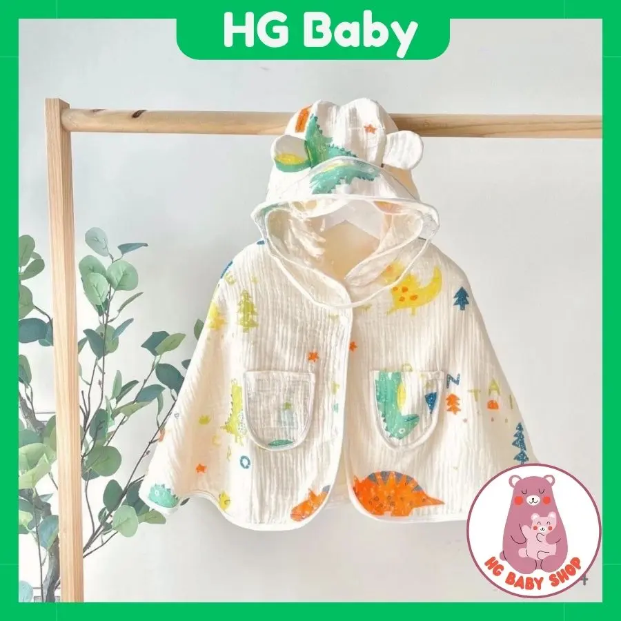 ÁO CHỐNG NẮNG CÁNH DƠI VẢI MUSLIN MÓNG NHẸ,THOÁNG MÁT, THẤM HÚT MỒ HÔI, CHỐNG NẮNG CÓ NÚT GÀI, CÓ MŨ CHO BÉ TỪ 0 ĐẾN 4 TUỔI.