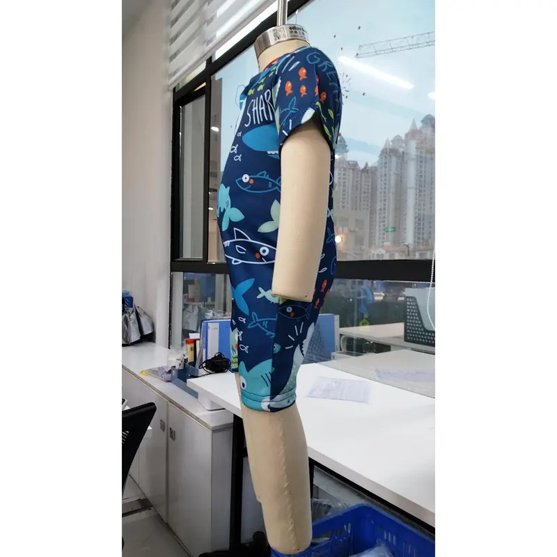 Áo Tắm Mùa Hè, Cho Bé Trai, Phong Cách Thường Ngày In Hình Cá Mập, ngắn Tay, Áo Jumpsuit Quần Có Khóa Kéo, Đồ Bơi, Đồ Đi Biển 7