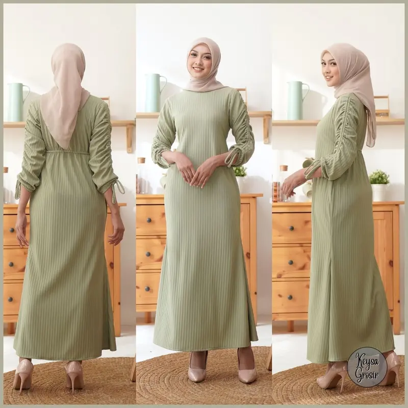 Baju Wanita Jennie Dress Hornet Knit Lengan Serut Muslim Nyaman Panjang Gamis  Maxi Pesta Remaja 4