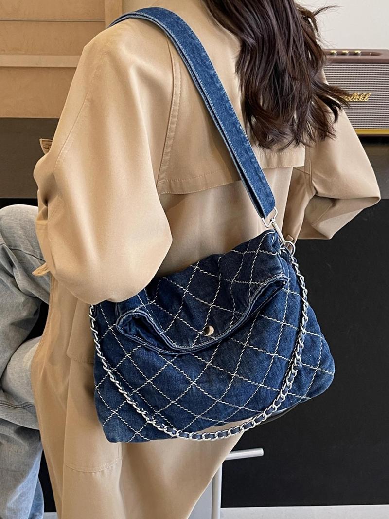 Product Introduction of Women's Elegant Denim Purse Crossbody Bag, Fashionable Chain Decor Crossbody Bag, Trendy All-match Shoulder Bag for Daily Use 7