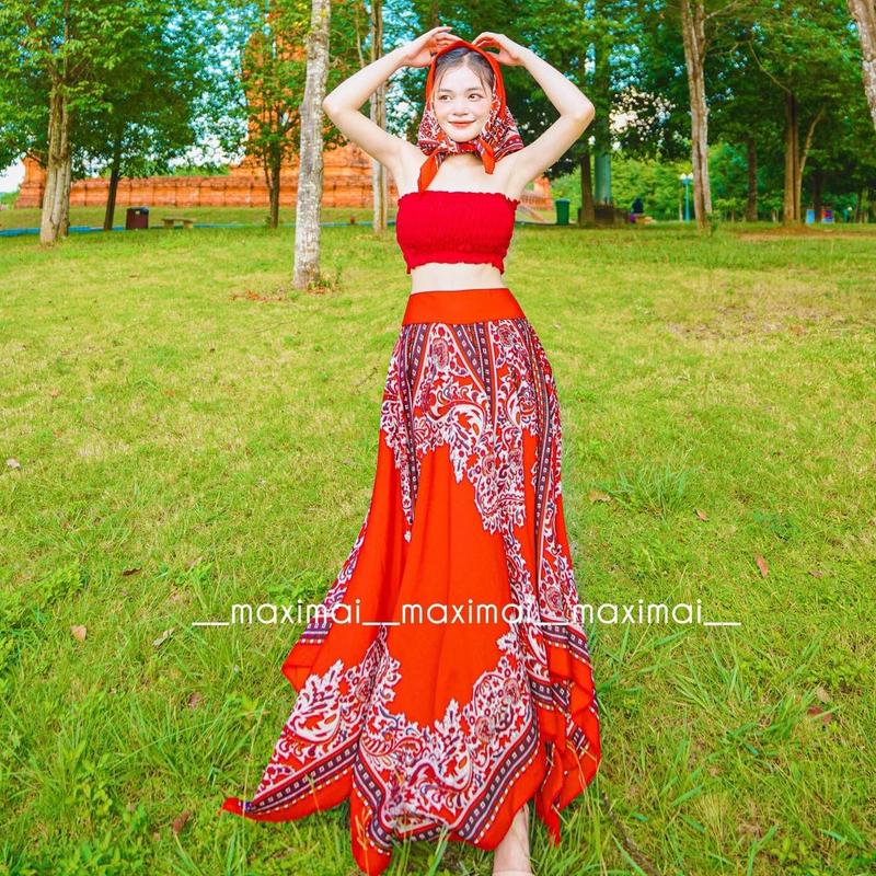 Set 3 món hoạ tiết thổ cẩm cực trend và nổi bật Top women Maxi Mai Áo