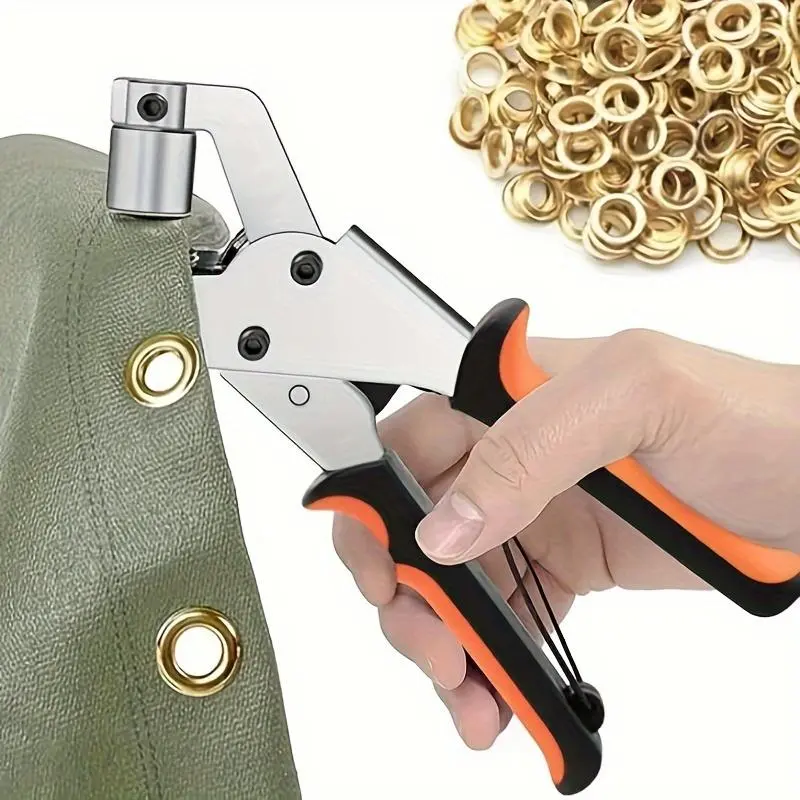 Eyelet & Grommet Kit, Hole Punch Tool with 300pcs 10mm Eyelet, Handheld Grommet Tool, Suitable for DIY Waterproof Fabric, Faux Leather and Waterproof Fabric Project