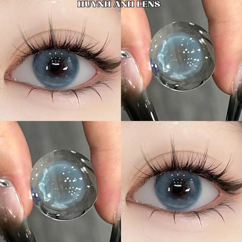(LENS CÓ CẬN) Lens Mắt Kính Áp Tròng xanh blue tây không viền giãn ít blue A3463 [Giá 1 Đôi + Kèm Khay Dụng Cụ]
