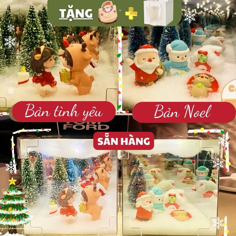 (SẴN + TÚI +THIỆP) Hộp Đèn Giáng Sinh Ông Già Noel tráng gương 12cm KÈM 2 đèn, Đèn Ngủ Handmade Cây Giáng Sinh, Quà Tặng
