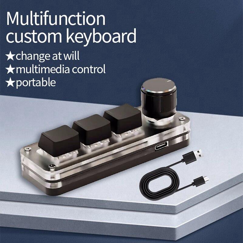 Bàn phím cơ, Macropad Macro, RGB, Bàn phím núm lập trình tùy chỉnh chơi game mini, Bàn phím 3 phím, dành cho Photoshop