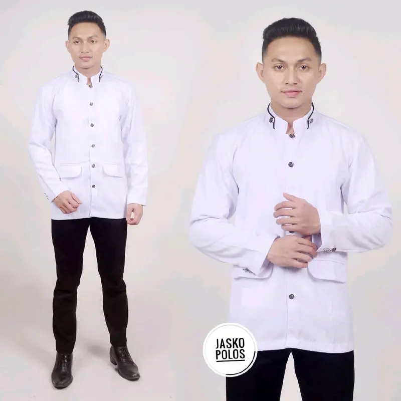 JASKO POLOS Koko Panjang Baju Pria Muslim Tebal Seragam Putih 5
