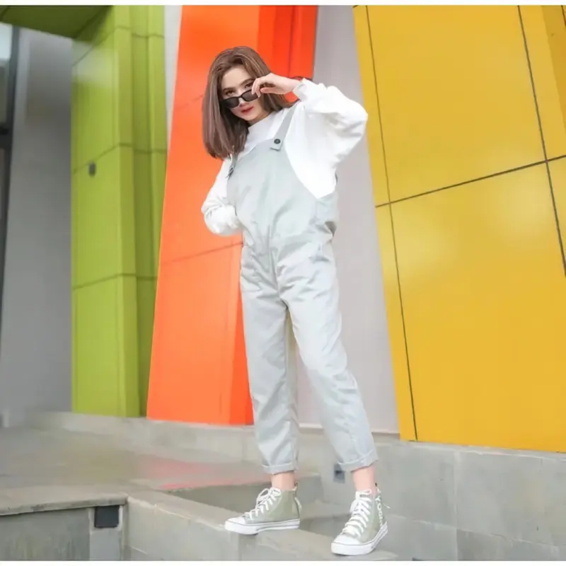 Flow Overall Jumpsuit Wanita Baju Kodok Korean Style Kekinian Terbaru Katun Panjang Casual Hitam 2