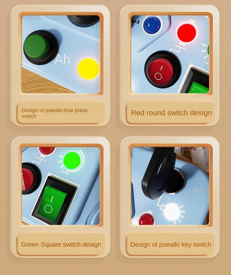 Product Introduction of Montessori Busy Board Sensory Toys Cartoon with LED Light Switch Control Board Travel Activities Children Game for 2-4 Years Old 11