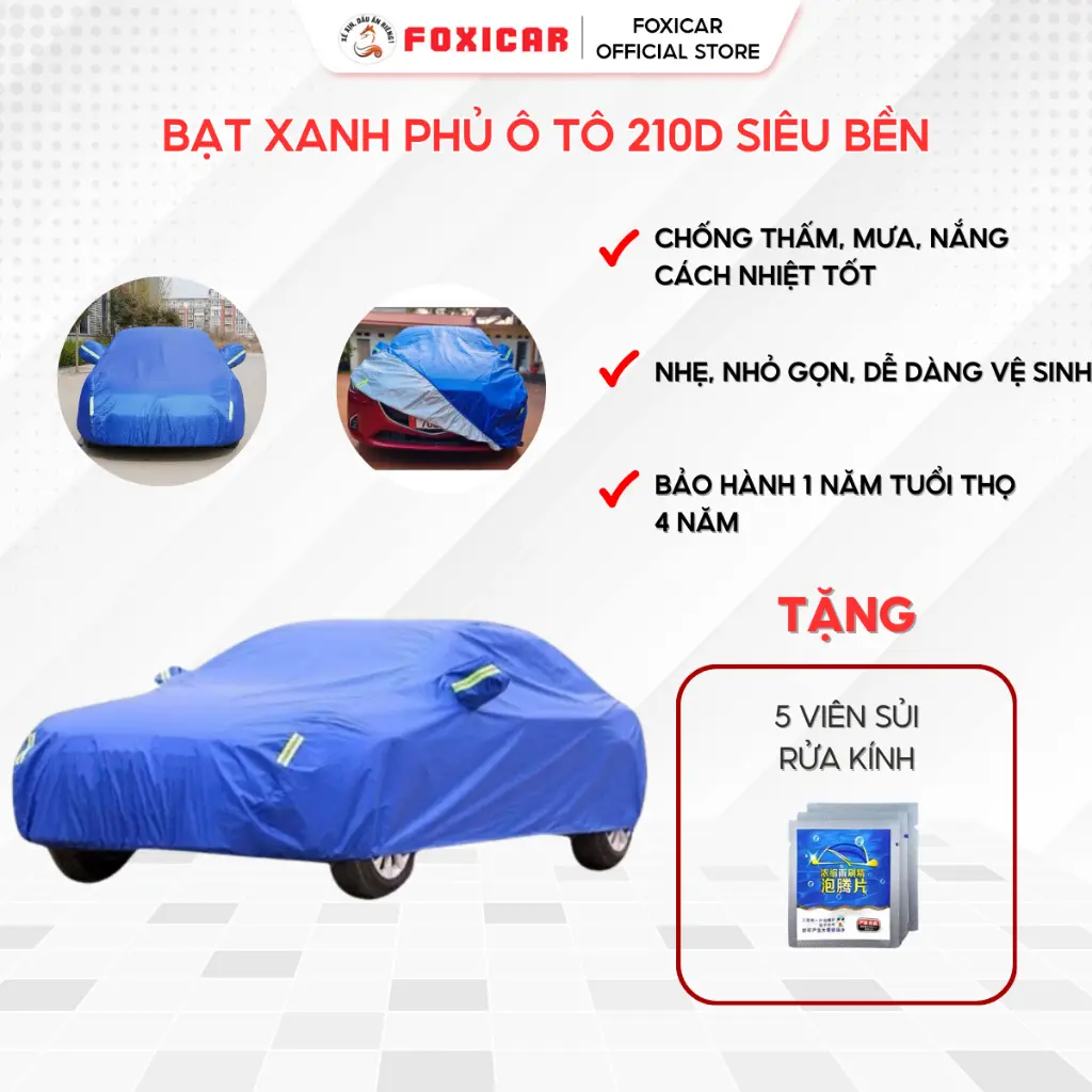 Bạt xanh phủ ô tô cao cấp chất liệu dù polyester 210D siêu bền chống xước, chống nắng, chống nước