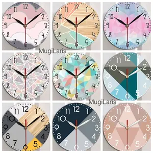 Jam dinding kayu warna pastel Bulat