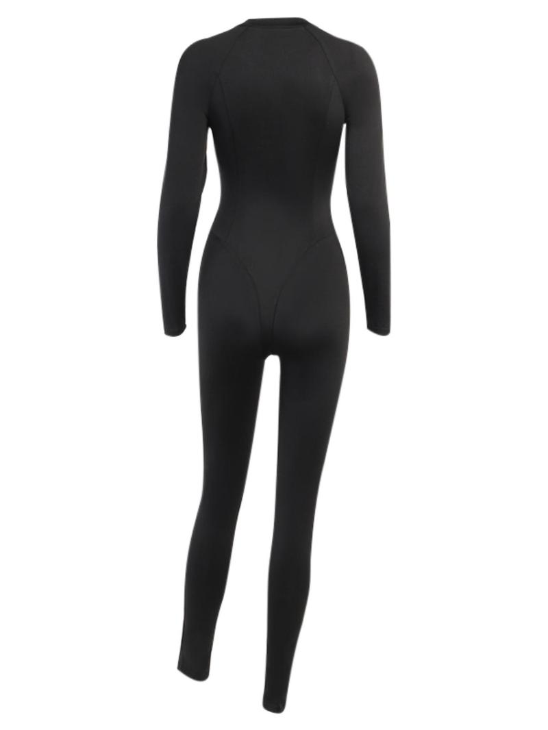 Product Introduction of Women's Plain Zipper Tight Sleeve Gyatt Jumpsuit, Mock Neck Long Sleeve Skinny Jumpsuit for Women, Ladies Sportswear Clothing for Indoor Outdoor Wear Valentine's Day, gift 3