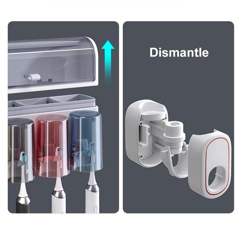 Product Introduction of Wall-mounted Toothbrush Holder, 1 Set Punch-free Toothbrush Holder with Toothpaste Squeezer, Bathroom Supplies for Home Use 8