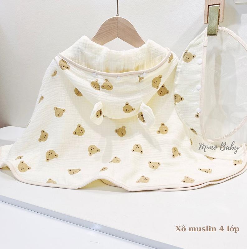 Áo choàng xô muslin 4 lớp tránh gió, tránh nắng kèm mũ chắn giọt bắn cho bé (0-4y) QA85 Mimo Baby