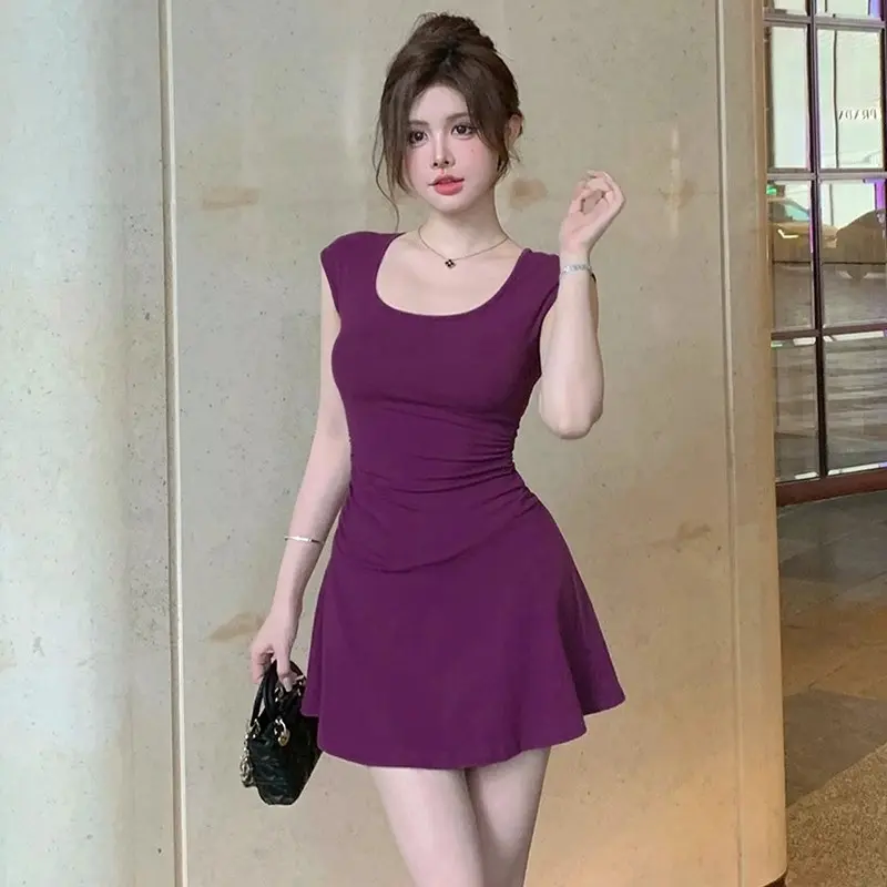 Newlan QZ185 Women's Turtle Neck Bodycon Mini Dress Short Sleeve Casual  Rok Wanita Sexy Onepiece Dress Baju Wanita Korean Sexy Wrap Slim Dress Elegant lengan pendek dress Basic Polos Sexy Gaun Korea Style Fashion Baju Ketat 2