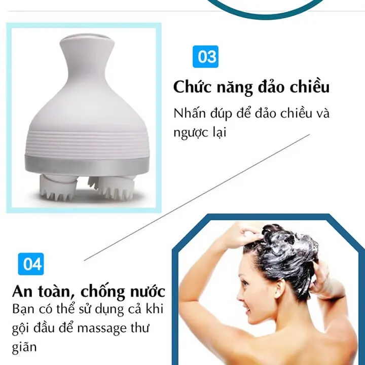 Máy massage đầu dưỡng sinh 3 chế độ, Máy mát xa cầm tay 4 đầu xoay 360 độ, Máy massage đầu mini có kèm dây sạc 1