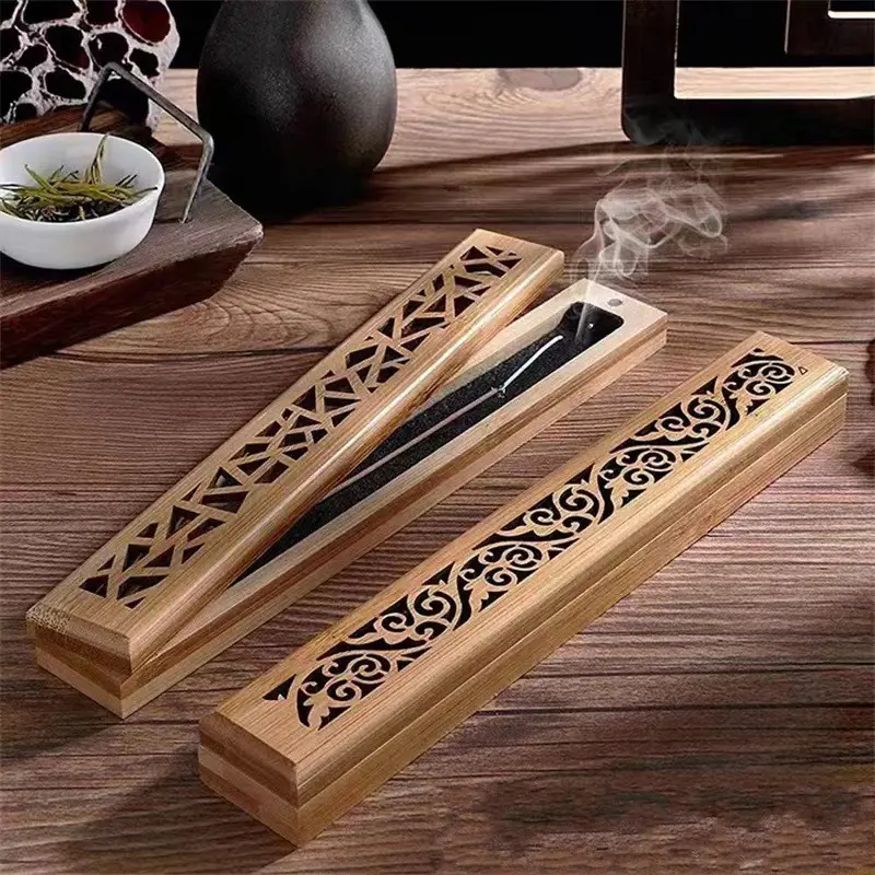 1pc Natural Bamboo Incense  With Laying Plate - Aromatherapy Wooden Box For Incense Storage And Burning