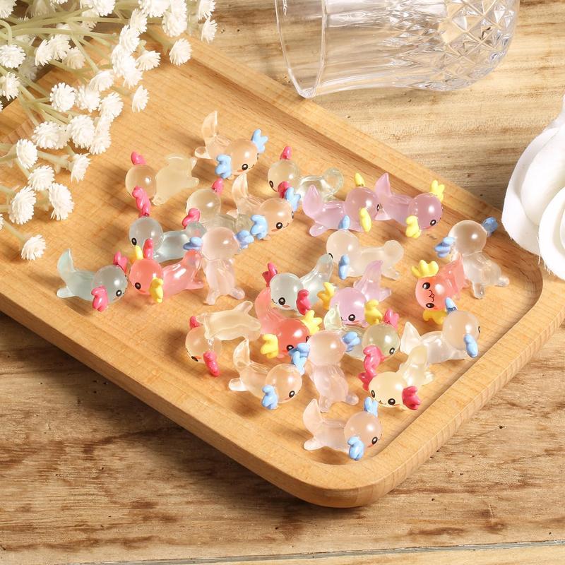 Random Color Luminous Mini Resin Axolotl, 8 Counts Cute Cartoon Glow in The Dark Miniature Figurine, Fun Tiny Animal Ornament for DIY Craft Garden Fairy Landscape Pastel Potted Plants Decoration 6